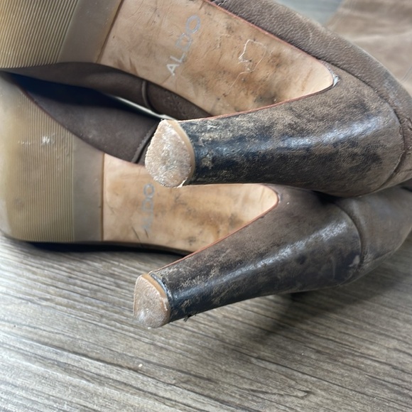 Aldo Women’s Tan Over the Knee Vegan Leather Heeled Boots, size 7 - Picture 8 of 11